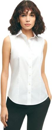 Brooks Brothers Fitted Non-Iron Stretch Supima Katoen Mouwloze Blouse - Dames - Tops zonder mouwen - Wit - 2XS - Katoen - Tops