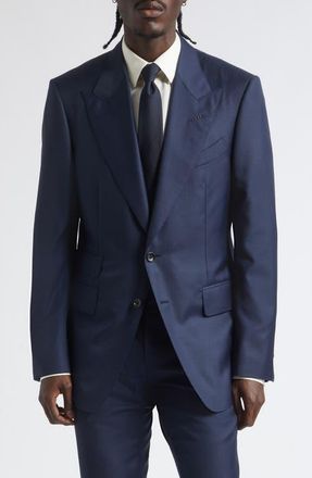 Tom Ford Shelton Wool Sharkskin Suit Jacket in Ucc Navy at Nordstrom, Size 54
