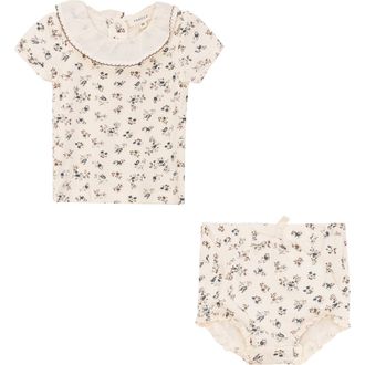 Fragile Printed Cotton 2 Piece Sleeve Top and Bottom Set in Cream at Nordstrom, Size 12M