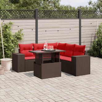vidaXL Vidaxl Set Divani Da Giardino 6 Pz Con Cuscini Marrone In Polyrattan
