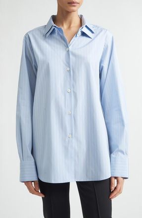 R&oacute;he Double Collar Stripe Shirt in Blue Stripe at Nordstrom, Size 12 Us