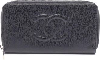 Chanel Black Grained Calfskin Long Wallet (Bi-Fold) (Pre-Owned)