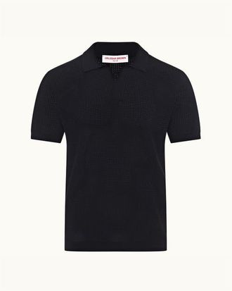 Orlebar Brown Roddy Tailored Fit Open Mesh Stitch Polo Shirt in Night Iris at Nordstrom, Size Large S