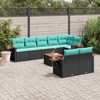vidaXL Set De Sof&aacute;s De Jard&iacute;n 9 Pzas Con Cojines Rat&aacute;n Sint&eacute;tico Negro Vidaxl