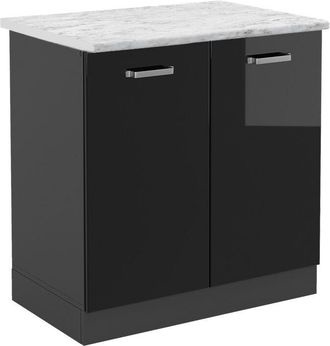 Vicco Armario bajo para fregadero R-Line, Negro brillo intenso, 80 cm et Mármol Vicco