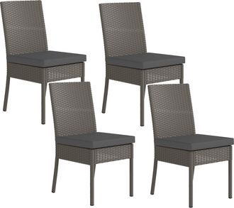 OUTSUNNY Rattan Garden Chairs With Cushion - Wicker Dining Chairs - Grey - 4 Piece | TJ Hughes