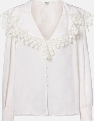 Chloé Chloé Lace-trimmed floral jacquard silk blouse