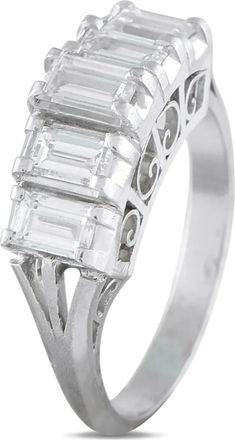 Luxury Bazaar Platinum vijf stenen ring met diamant - Zilver