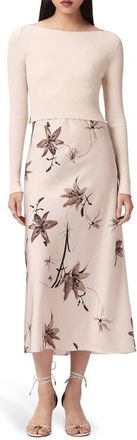 AllSaints Hera Long Sleeve 2-in-1 Rib Sweater & Midi Slipdress in Petra Cream White at Nordstrom, Size Medium