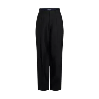 Jacquemus Wide Trousers, female, Black, Size: S Le Pantalon Curzio