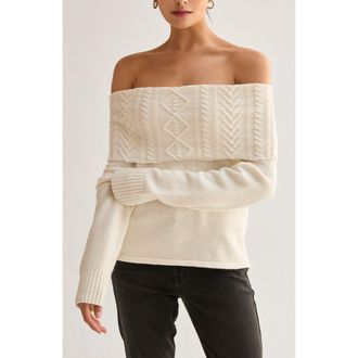 Crescent Off Shoulder Cable Knit Top in Ivory at Nordstrom, Size Medium