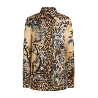 Etro Overhemden, Dames, Veelkleurig, XS, Twill Shirt Met Geplaatste Paisley En Dierlijke Print