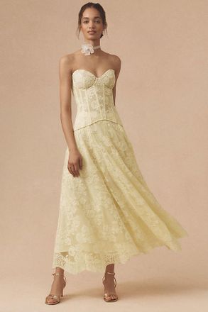 V. Chapman Carolena Strapless Sweetheart A-Line Lace Midi Set