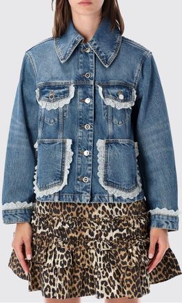 Ganni Giacca di jeans corta in denim di cotone organico con inserti in pizzo