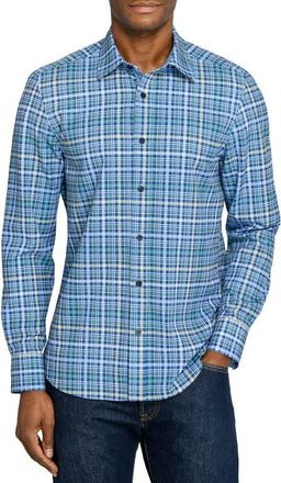 ConStruct Slim Fit Multi Plaid Woven Long Sleeve Basic Shirt in Navy/green at Nordstrom, Size Xx-Large