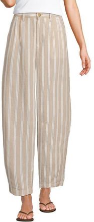 Lands End Linen High Rise Pleated Barrel Leg Pants in Champagne/white Double Stripe at Nordstrom, Size 18
