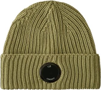 C.P. Company Extrafine Merino Wool Lens Beanie - Heren - Hoeden - Groen - ONE Size - Wol - Accessoires