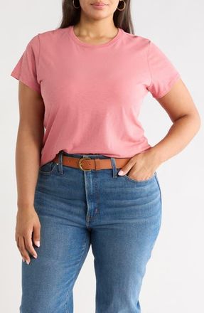 Nordstrom Crewneck Slub Pima Cotton T-Shirt in Pink Clay at Nordstrom, Size 3X