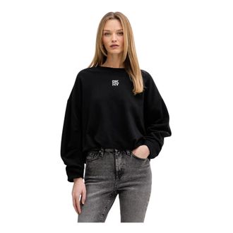 DKNY Rhinestone Logo Crewneck Sweatshirt - Dames - Sweatshirts - Zwart - L - Katoen - Hoodies & sweatvesten