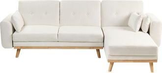 Beliani Sof&aacute; cama esquinero 3 plazas Tela Blanco Izquierda