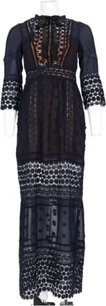 NJ Couture Intricate Lace Maxi Dress with Sheer Paneling