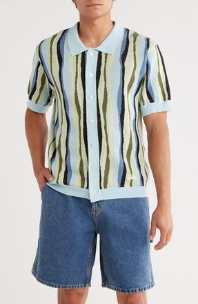 Wesc Short Sleeve Cotton Button-Down Sweater in Winter Sky at Nordstrom Rack, Size Medium
