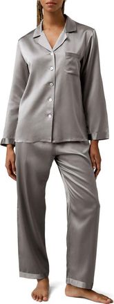 LilySilk Full Length Silk Pajamas Set in Dark Gray at Nordstrom, Size Medium