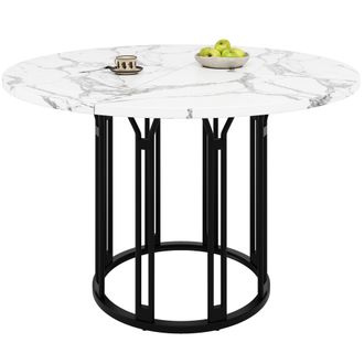 STILVORA Mesa De Comedor Redonda En Mdf Y Metal Con Motivo Marmoleado, Patas Ajustables - 100&times;100&times;74 Cm, Negro