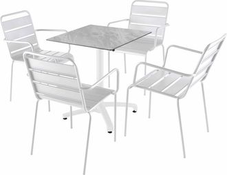 Oviala Mesa reclinable de mol 70x70 cm con 4 sillas de metal blanco