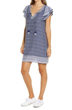 Vineyard Vines Dot Stripe Vineyard Tunic in Dot Deep Bay at Nordstrom, Size Large