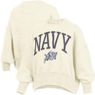 Pressbox Womens Pressbox Natural Navy Midshipmen Oversized Waist-Length Crewneck Sweatshirt at Nordstrom, Size Xx-Large