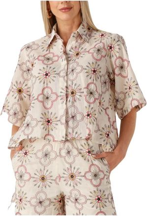 Est'seven Beige Batik Blouse voor Zomer - Dames - Overhemden - Beige - M - Overhemden