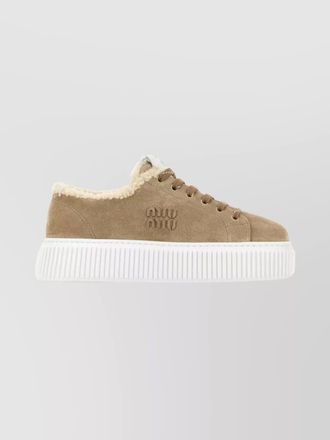 Miu Miu suede platform sneakers featuring shearling trim