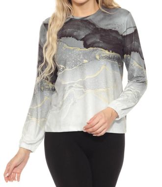 PJ Salvage Diamond Marble Long Sleeve Top In Multi
