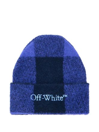 Off-white Bookish plaid logo beanie - women - Polyamide - One Size - Blue