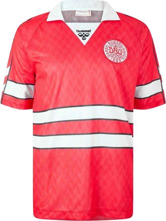 Hummel Unisex voetbalshirt voor volwassenen uit 1988, Denemarken (Rood, Wit)