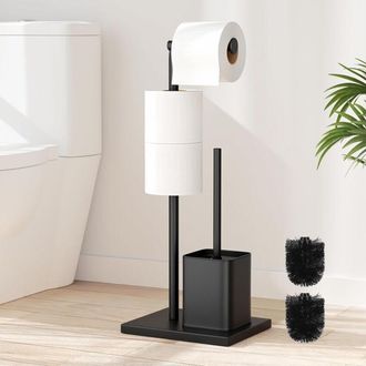 OEM Soporte Para Papel Higi&eacute;nico - Soporte Para Escobilla De Inodoro - Acero Inoxidable 304 - Sin Perforaci&oacute;n - Negro - 1 Unidad