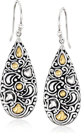 Ross-Simons Sterling Silver and 18kt Yellow Gold Bali-Style Teardrop Earrings