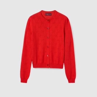 Gucci GG Pointelle Cotton Silk Cardigan, Pink