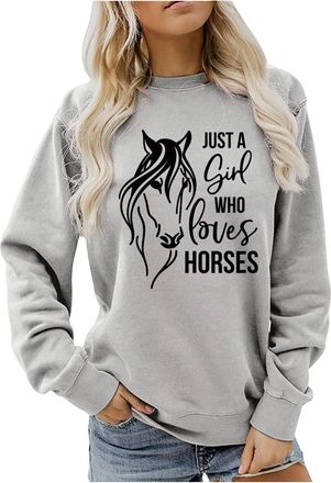 Generic Hoodies Jumpers for Women UK Just A Girl Who Loves Horses Jumpers for Women Equestrian Casual Long Sleeve Sweatshirt Pullover Horse Lover Shirt Tops