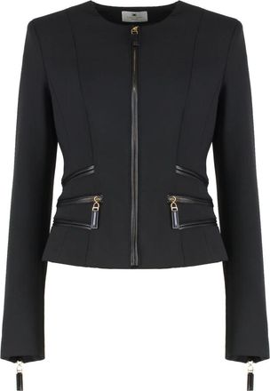 Elisabetta Franchi Double-layer cr&ecirc;pe jas met ritssluiting - Dames - Zomerjassen - Zwart - S - Leer - Jassen