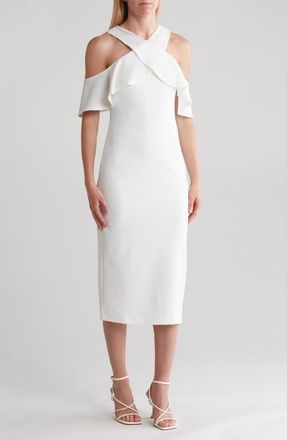 Rachel Roy Jolie Ruffle Cold Shoulder Midi Dress in Eggshell at Nordstrom, Size Xx-Large
