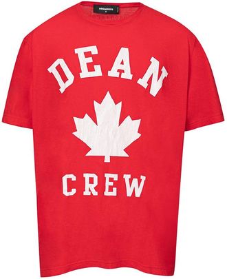 Dsquared2 Mens Dean Crew Tee Red Maple Leaf Tshirt Cotton - Size Small
