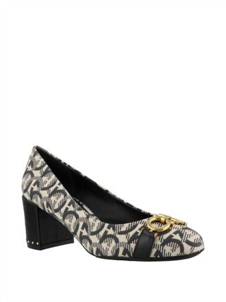 Ferragamo Womens Monochrome Canvas Garda Gancini Pump In Black