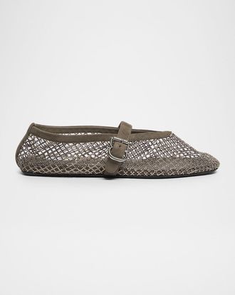 Alaia Crystal Mesh Ballet Flats