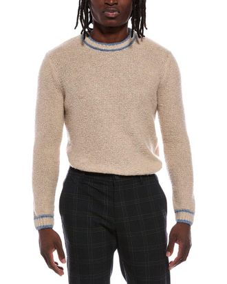 Autumn Cashmere Purl Crewneck Striped Trims Wool & Cashmere-Blend Sweater