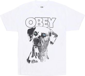 Obey Tops, Heren, Wit, L, Katoen, Dalmation Print Tee Wit Shirt