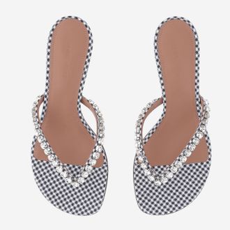 Amina Muaddi Womens Satin Sandals Gigi Navy Textile