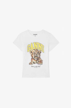Ganni White Baby Fit T-shirt with Tiger - Size XXS Organic Cotton