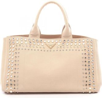 Prada Canapa Beige Canvas Handbag Tote Bag (Pre-Owned)
